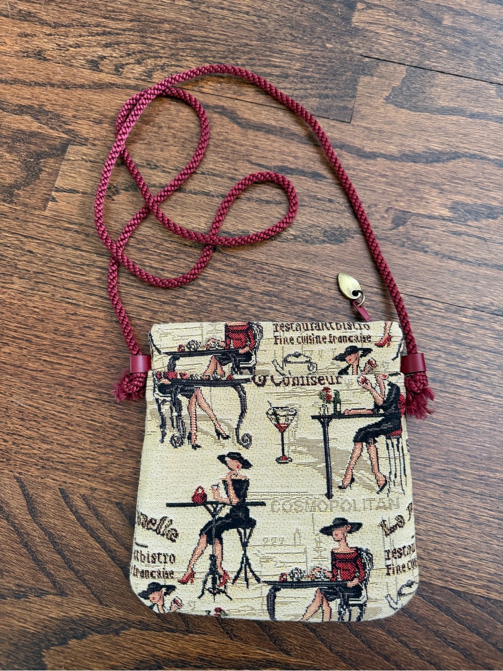 Signare - Beige Tapestry Mini Crossbody Bag with Red Braided Strap